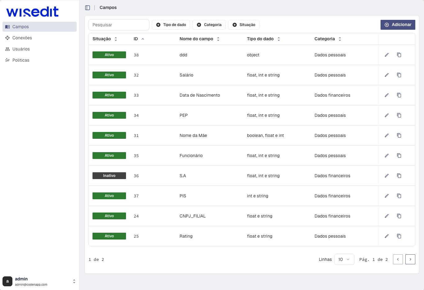 Adicionar um novo campo