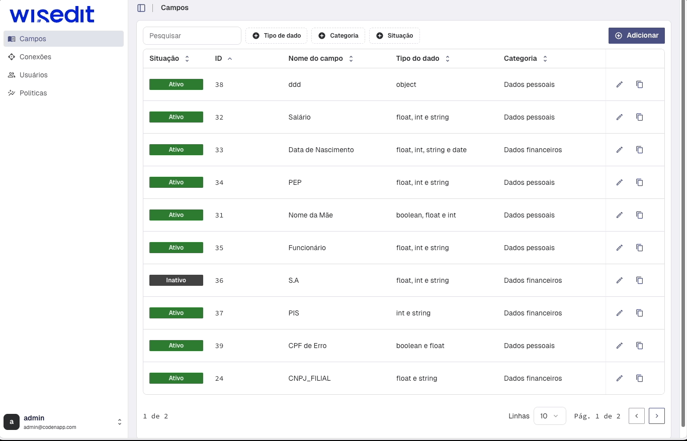 Editar um campo existente