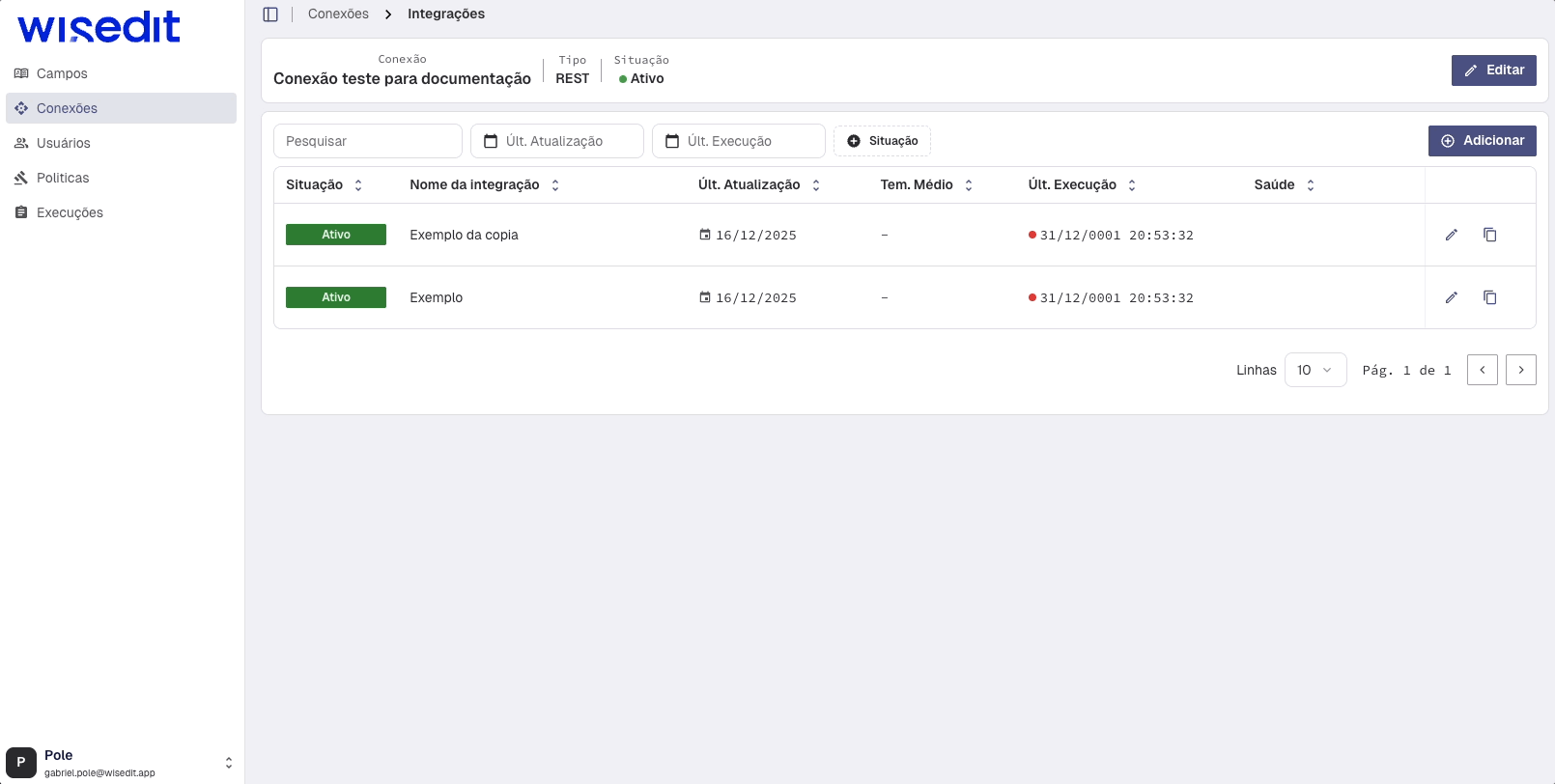 Editar integração REST