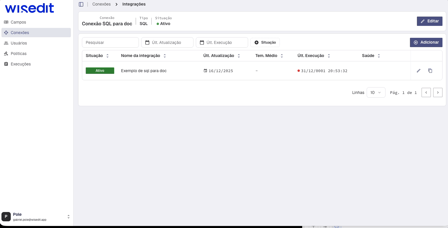 Editar integração SQL
