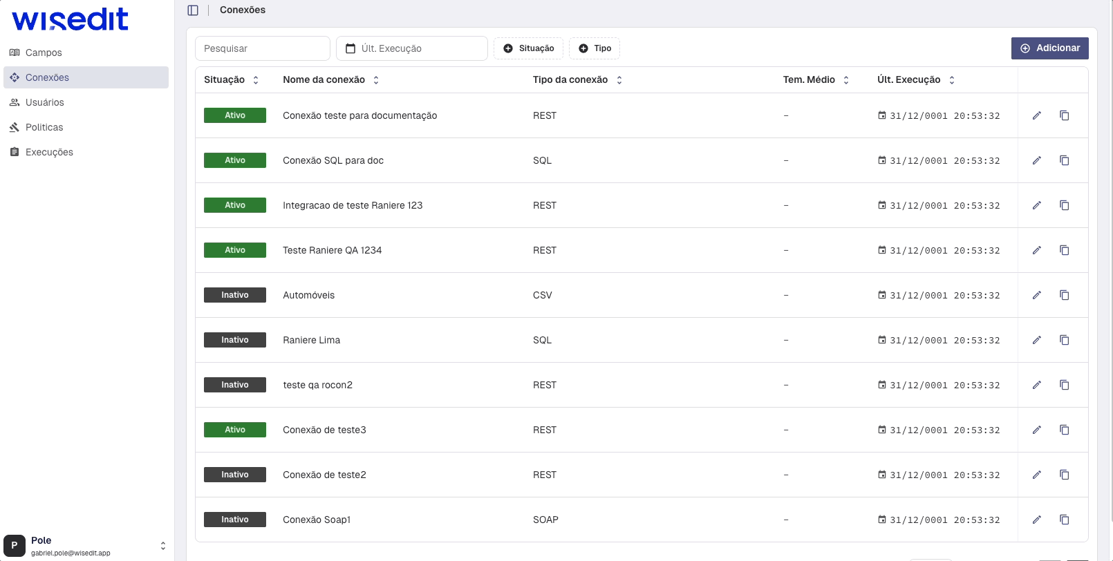 Listagem de integrações REST