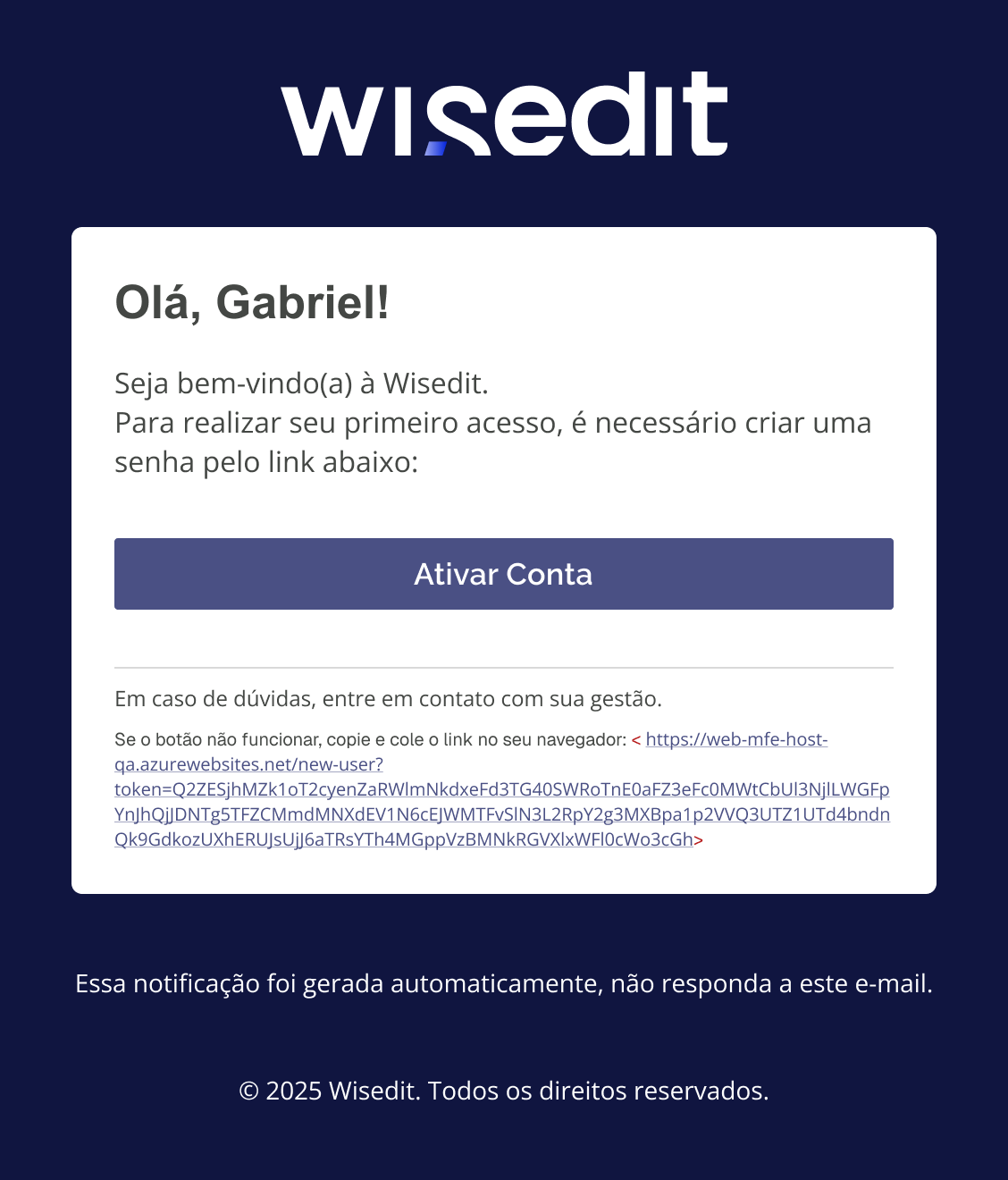 E-mail de recuperação