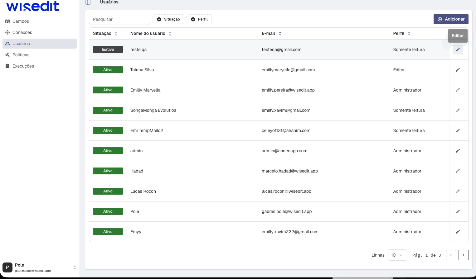 Ativar e inativar usuário
